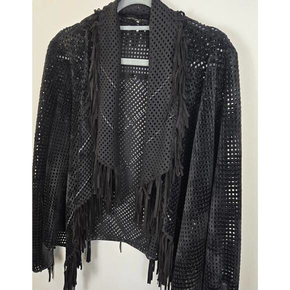 Vintage Alberto Makali Fringe Perforated Moto Hippie Rock Punk Sleeze MED Poly - Picture 2 of 9